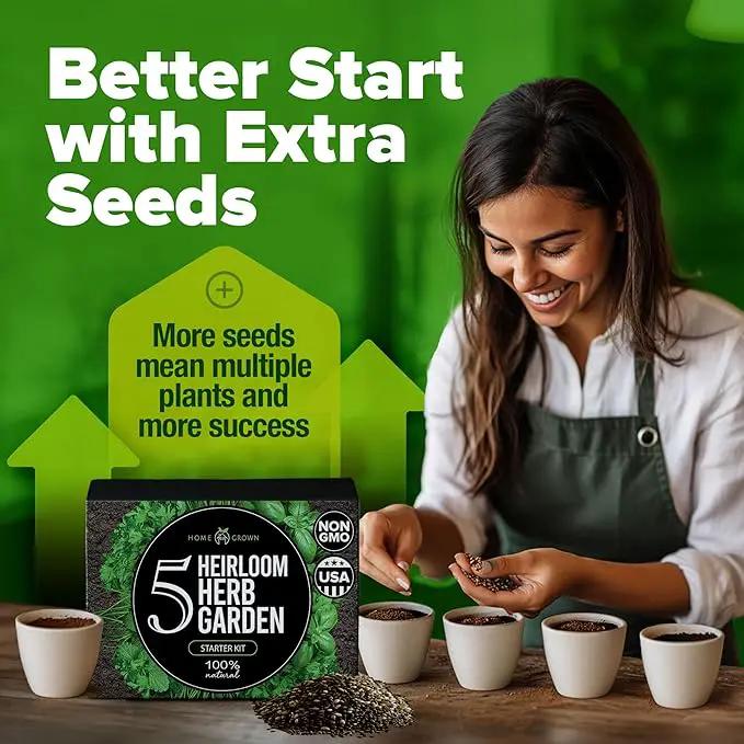 HOME GROWN Indoor Herb Garden Starter Kit - Christmas Gift for Gardeners - Complete 5 Herb Plant Grow Kit - Unique Gift for Mom, Women, Her, Men - Birthday Gift by GreenHaven Gardens