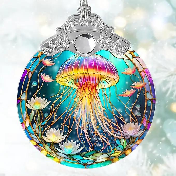 Stained Glass Suncatcher, Jocidea Jellyfish Ornament, Christmas Ornaments, Holidays Ornaments, Christmas Tree Decor, Jellyfish Decor for Home, Jellyfish Gifts by GreenHaven Gardens