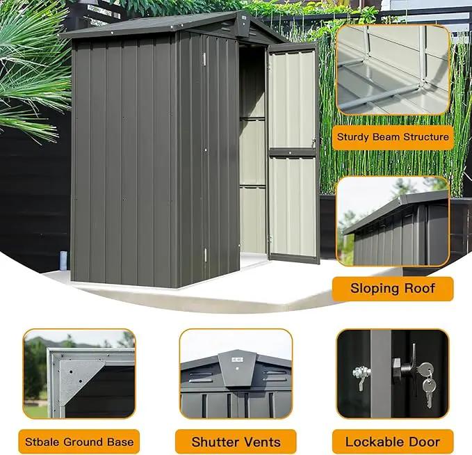 Domi Outdoor Storage Shed 5.7' x 3’, Metal Garden Shed with Galvanized Steel Frame for Bike, Tools, Lawn Mowers, Pool Toys, Outdoor Storage Cabinet with Lockable Door for Garden Lawn Patio (Dark Grey) by GreenHaven Gardens
