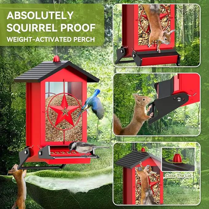 Squirrel Proof Bird Feeder for Outdoors Hanging, Metal Wild Bird Seed Feeder with Bilateral Weight-Activated Perches, 5LB Large Capacity Wild Bird Feeders for Outside Finch, Cardinal, Blue Jay by GreenHaven Gardens