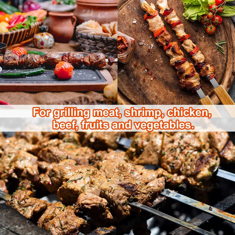 SHIKORI Kabob Skewers,BBQ Barbecue Skewers,Stainless Steel Sticks,17 Inch Heavy Duty Large Wide Reusable,with Nonslip Wooden-8 Pcs by GreenHaven Gardens