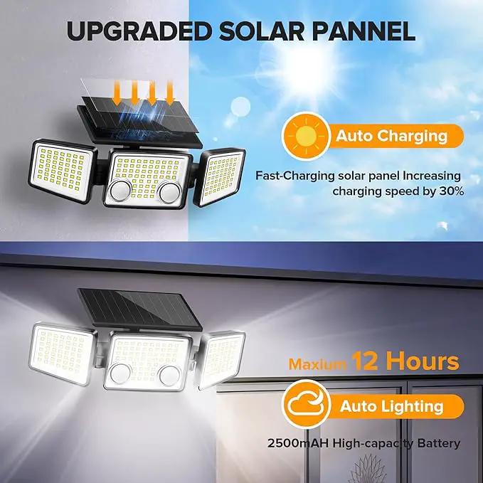 UME Solar Outdoor Lights 3000 Lumen 7000K, 152 LED Super Bright Motion Sensor Outdoor Lights with 2 Sensors, IP65 Waterproof 270 Wide Angle Solar Flood Lights with 3 Modes for Garden - 4 Pack by GreenHaven Gardens