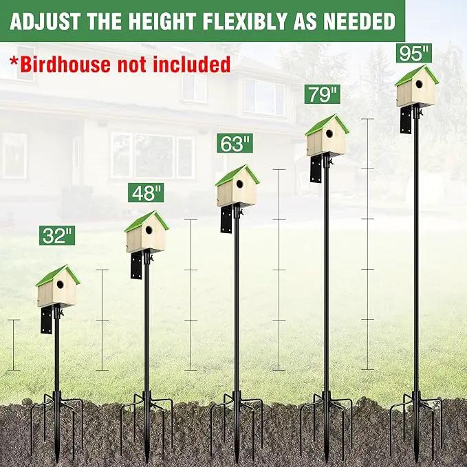 Bird House Pole, 95 Inch Heavy Duty Bird Feeder Pole Mount Kit for Outdoors, Adjustable Bird Feeding Stand, with 2-Hooks, 5-Prong Base for Birds Watching by GreenHaven Gardens