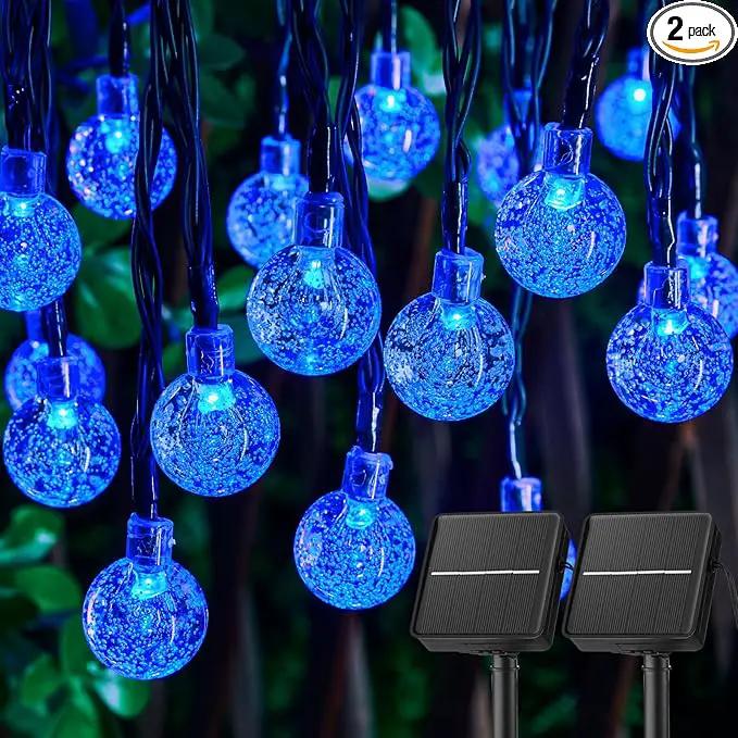 Solar String Lights Outdoor Waterproof, 2 Pack 60 LED 36.5 FT Each, 8 Lighting Modes Solar Powered Patio Lights for Garden Yard Porch Wedding Party Decor (Blue) by GreenHaven Gardens