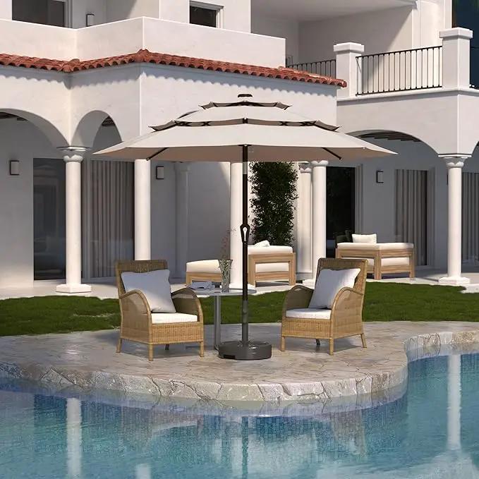 Kingdura 10ft 3-Tier Patio Umbrella, Outdoor Table Umbrella with Easy Crank & Tilt, 8 Reinforced Ribs, UV Protection for Deck, Pool, Market, Backyard (Beige) by GreenHaven Gardens