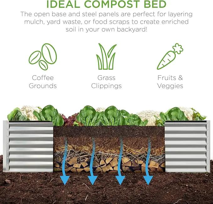 Best Choice Products 8x4x2ft Outdoor Metal Raised Garden Bed, Deep Root Planter Box for Vegetables, Flowers, Herbs, and Succulents w/ 478 Gallon Capacity - Silver by GreenHaven Gardens