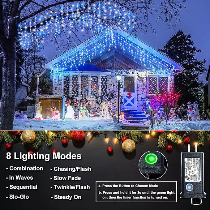 Icicle Lights for Outside, 33FT 400 LED Christmas Lights Outdoor with Waterproof 8 Modes, Plug in Connectable String Twinkle Light for Indoor Home Roof Window Garden Wedding Decorations, Blue White by GreenHaven Gardens