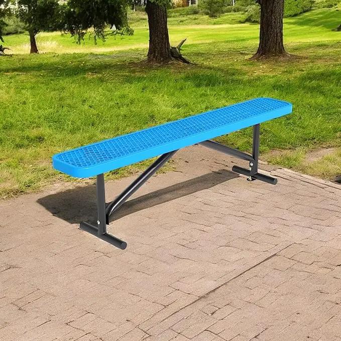 48" L Outdoor Steel Flat Bench, Heavy Duty Metal Park Bench for Outside, Expanded Metal, Commercial Benches Mesh Bench for Shopping Mall, Store, Lawn, Park, Patio, Deck, Garden (Blue, 6FT) by GreenHaven Gardens