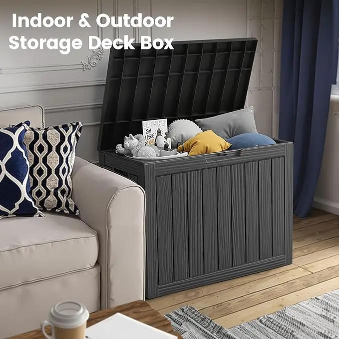 45 Outdoor Storage Box, Waterproof Resin Deck Box with Side Handles, Lockable Outdoor Bench for Indoor & Outdoor Use, Storage Bin for Patio Cushions, Garden Tools, Package Delivery, Black by GreenHaven Gardens