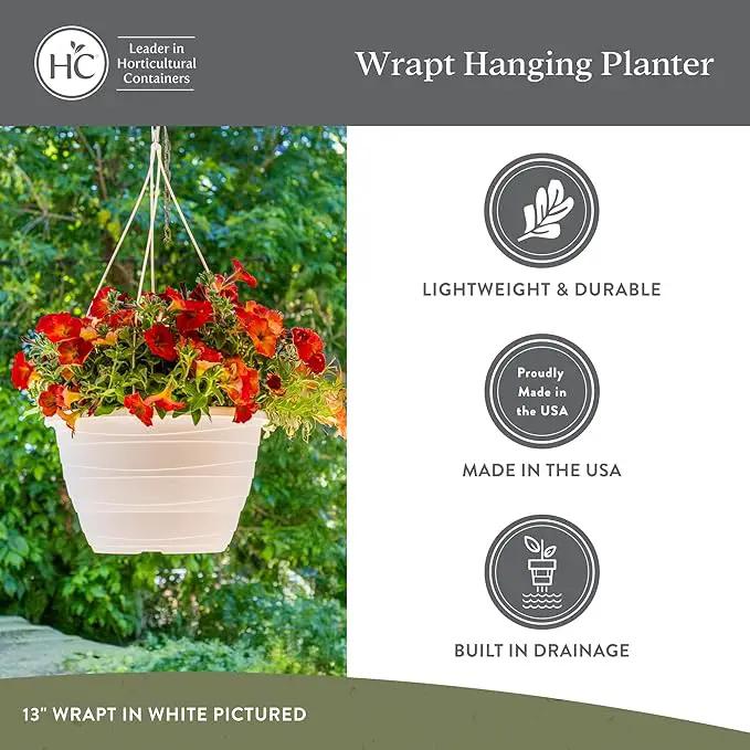 The HC Companies Wrapt Hanging Planters - Lightweight Plant Pot Hanger for Hanging Plants, Vegetables & Herbs - Outdoor & Indoor Hanging Basket for Plants (13" Green, Pack of 2) by GreenHaven Gardens