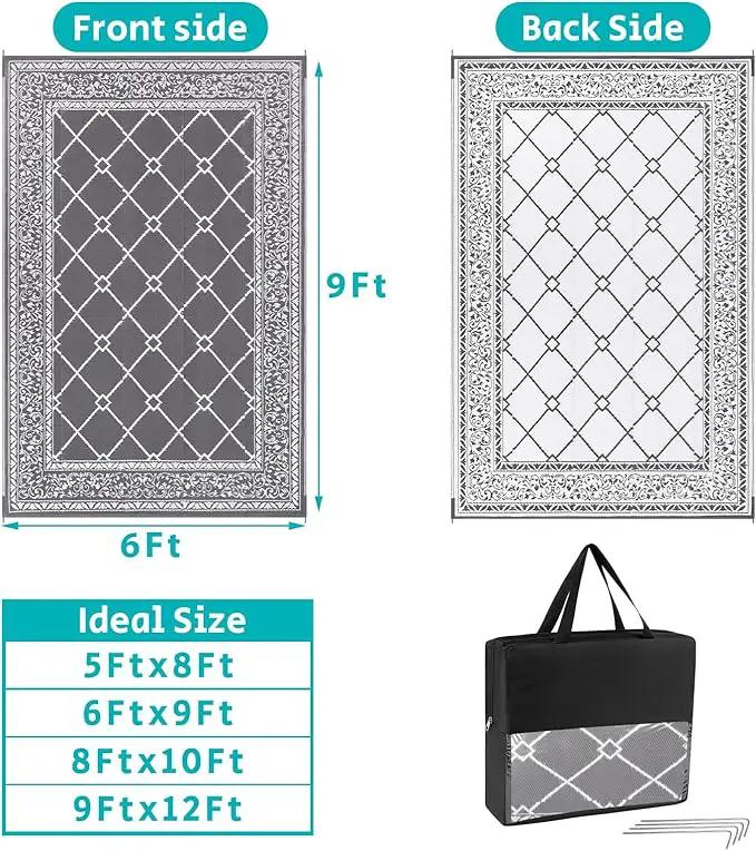 HEBE Outdoor Rug Waterproof 6x9, Reversible Plastic Straw Rug RV Camping Rug, Indoor Outdoor Patio Mat Clearance, Outside Carpet for Porch,Deck,Camper,Balcony,Backyard,Picnic by GreenHaven Gardens
