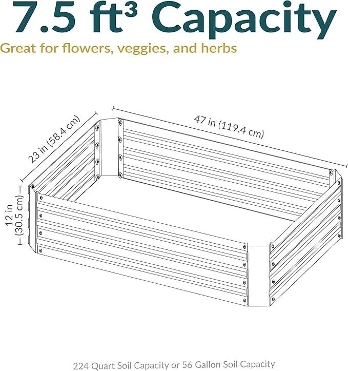 Sunnydaze Galvanized Raised Garden Bed - Metal Raised Bed for Gardening - Outdoor Planter Box for Flowers, Plants, and Vegetables - Green - 48" W x 36" D x 12" H Rectangle by GreenHaven Gardens
