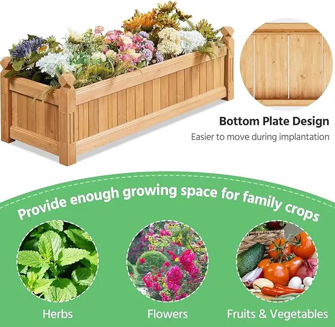 Yaheetech 43.5″ L × 16″ W × 14″ H Wooden Raised Garden Bed, Horticulture Rectangular Garden Planter Outdoor, Raised Planter Box for Patio/Yard/Greenhouse Vegetable/Flower/Herbs, Light Brown,2pcs by GreenHaven Gardens