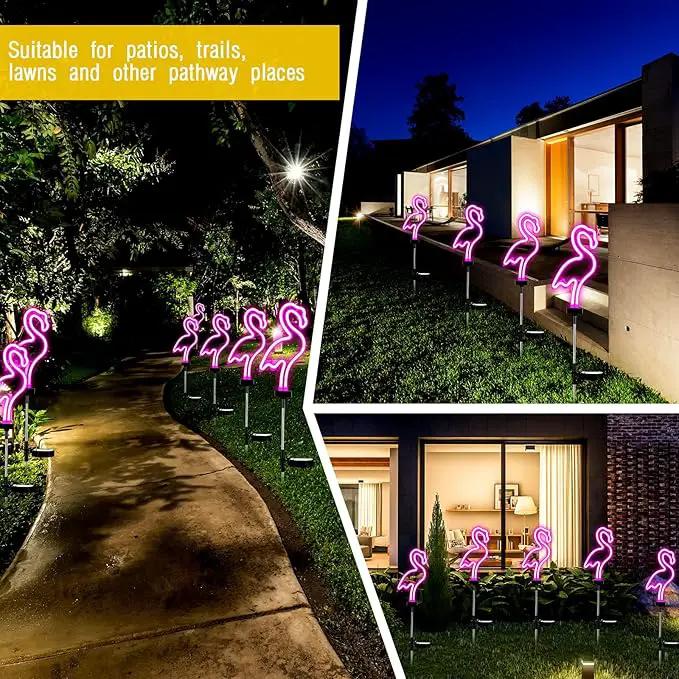 Hortsun Flamingo Solar Lights Outdoor Neon Light Yard Pink Flamingo Waterproof Decorations for Garden Patio Yard Pathway Decoration(4 Pack) by GreenHaven Gardens