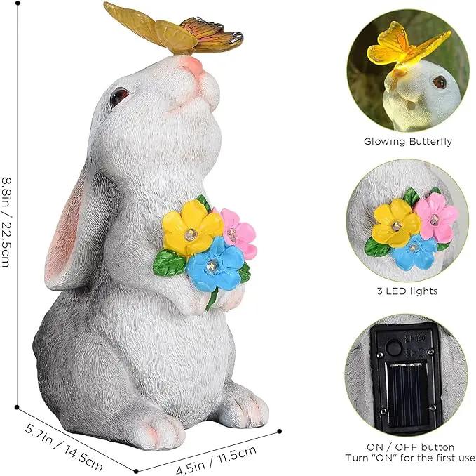 SIX FOXES Solar Garden Rabbit Statues Light - Easter Bunny Decor for Garden, Lawn, Patio, Balcony, Yard Ornament, Gifts for Kids, Women, Mom by GreenHaven Gardens