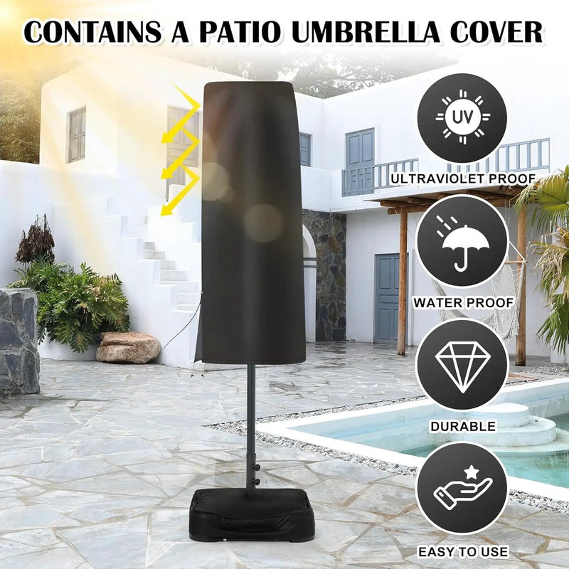 Sundale Outdoor Solar 144 LED 15 ft Patio Umbrella with Sandbag Base Included and Cover, Outdoor Double-Sided Umbrella, Navy by GreenHaven Gardens