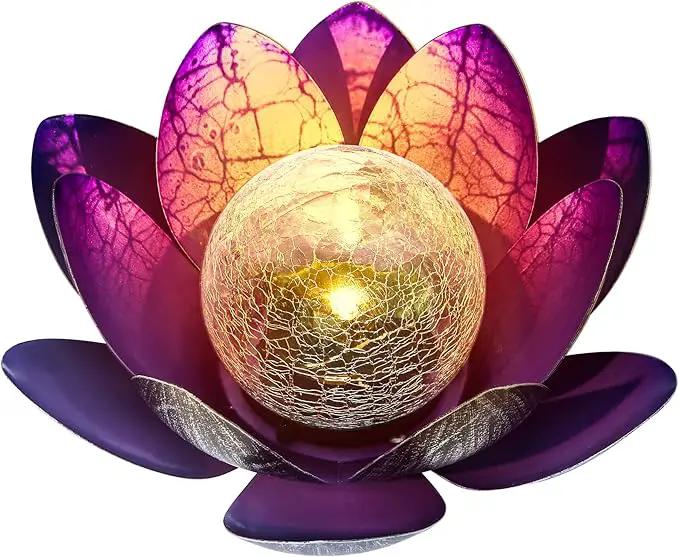 WNP Solar Powered Outdoor Decorative Lights Waterproof Lotus Flower with Crackle Glass Globe and Metal Base for Garden Patio Pathway Yard Tabletop Decor,Birthday Gift for Mom Sister Grandma by GreenHaven Gardens