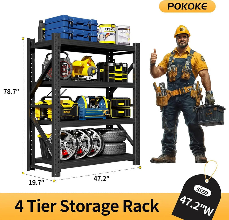 Garage Shelving Unit, 4 Tier Heavy Duty Racks, Easy Assembly, Metal Racks with Adjustable Shelves, 3000 LBS Load Capacity,for Warehouse,Basement (Black, 19.7" D x 47.2" W x 78.7" H) by GreenHaven Gardens