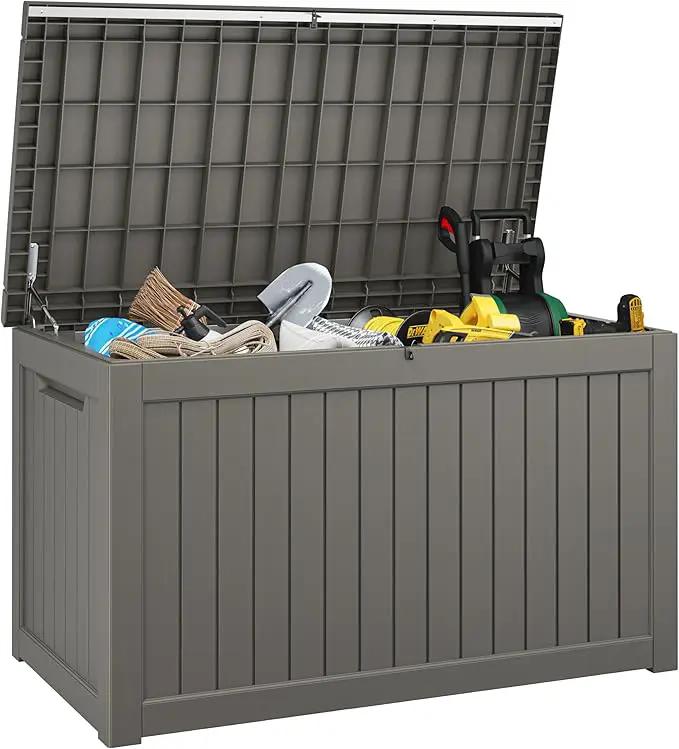 KAMABOKO 230 Gallon Outdoor Storage Box, Resin Deck Boxes Indoor and outdoor, Waterproof Storage Box Lockable Lid for Garden Tools, Package Delivery, Patio Cushions, Grey by GreenHaven Gardens