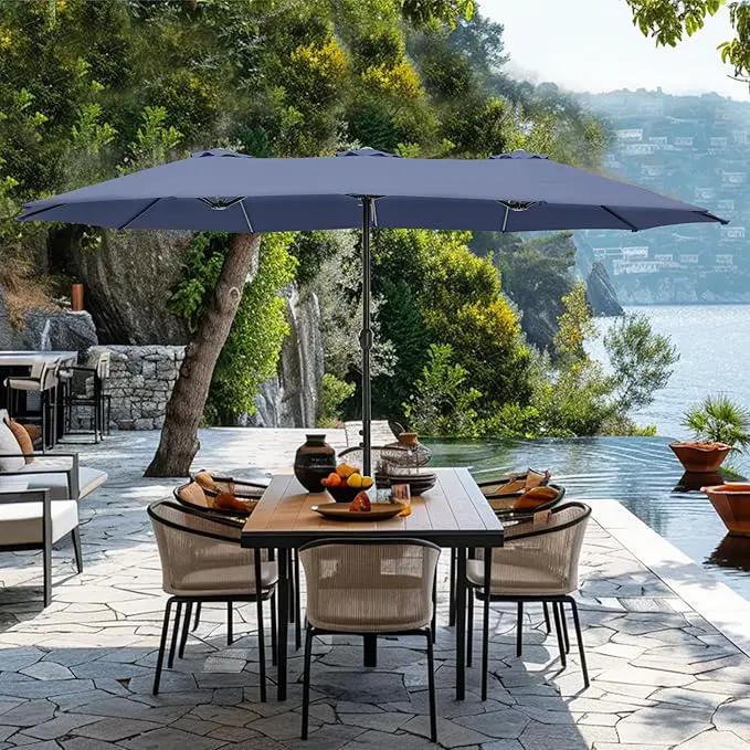 GREEN PARTY 15 ft Rectangle Patio Umbrella with Base Included, Double-Sided Table Umbrella with Crank, Large Outdoor Umbrellas for Patio Poolside Garden Backyard, Navy Blue by GreenHaven Gardens