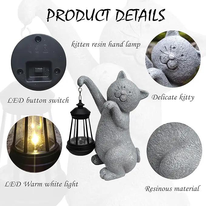 Cat Solar Garden Statues,Resin Cat Figurine Decorations with Solar Lights Lantern, Outdoor，Statue Decor Art for Lawn,Yard,Unique Housewarming Gift for Garden Home by GreenHaven Gardens