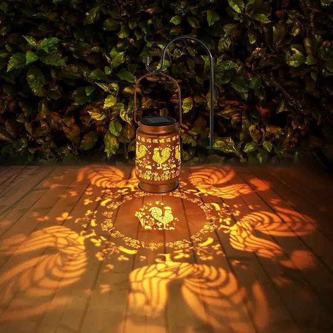Solar Lanterns Outdoor Garden Decor,Chicken Gifts for Women, Mom, Grandma, Birthday, Thanksgiving, Decorative Waterproof Hanging Metal LED Light for Yard, Patio, Lawn, Landscape, Backyard (Rooster) by GreenHaven Gardens