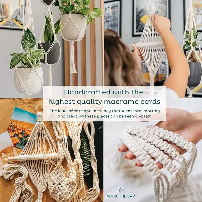 Nook Theory 4-Pack Macrame Plant Hanger - with 8 Ceiling Hooks - Hanging Planter Indoor Outdoor - Hanging Plant Holder - Decorative Bohemian Plant Hangers - Hanging Plants (Black) by GreenHaven Gardens