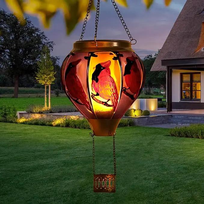 18inch Hot Air Balloon Solar Lantern with Flickering Flame Hanging Solar Outdoor Lantern Lights Waterproof Lanterns for Garden Patio Yard Party Decoration Cardinal by GreenHaven Gardens