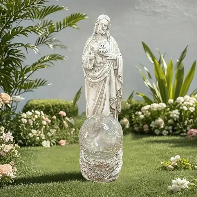 Jesus Statue Outdoor Decor Solar Lights, Religious Garden Statue, Blessed Father Outdoor Figure for Home/Garden Decor, Gift for Men/Father(11.22" H) by GreenHaven Gardens