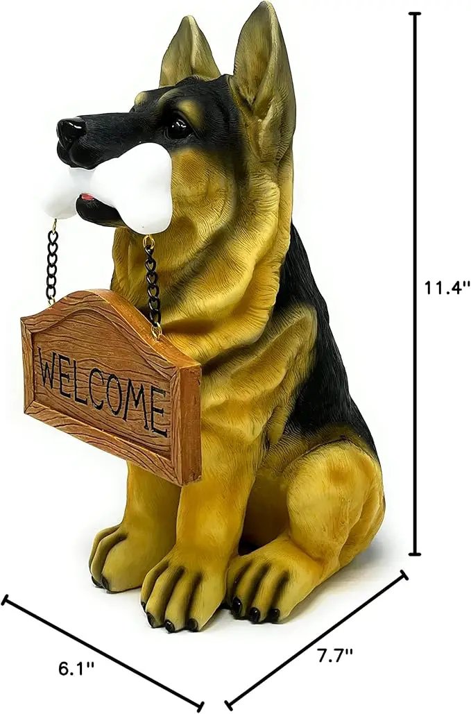 Nature's Mark German Sheperd Dog Puppy Statue with Reversible Welcome Sign and Go Away Sign Resin Garden Decor 12" H by GreenHaven Gardens