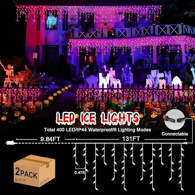 Hezbjiti 2Pack Total 800LED Halloween Lights Purple Orange Icicle Lights 32.8FT Halloween String Lights Outdoor Decoration 8 Modes 75 Drops Fairy Lights for Eaves Party Yard Garden Halloween Decor by GreenHaven Gardens