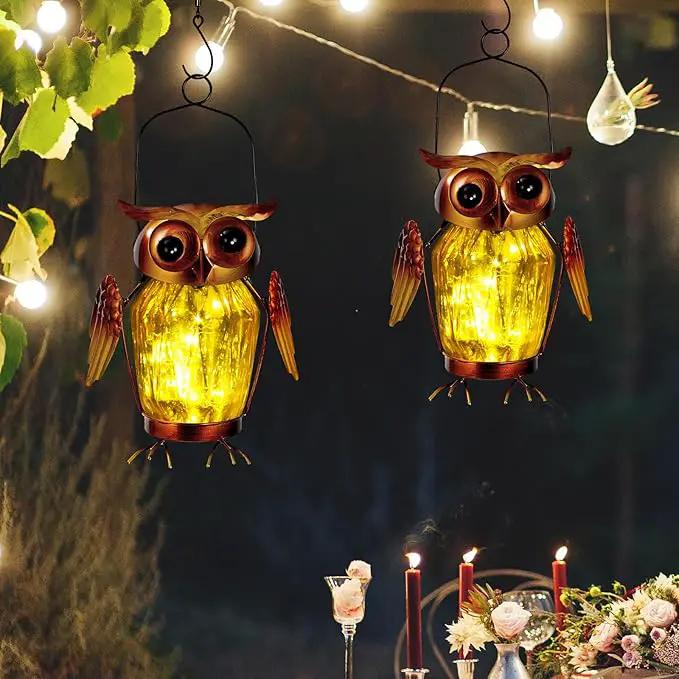 2 Pack Hanging Solar Lantern, Owl Solar Lanterns Outdoor Waterproof LED Glass Jar Lights for Garden Yard Tree Table Xmas Metal Decoration Lanterns by GreenHaven Gardens