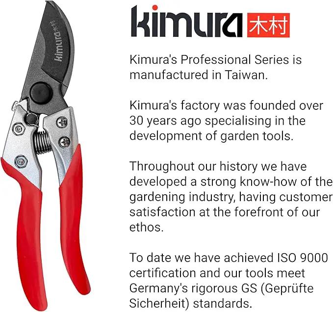 Kimura® 8" Pro Bypass Pruning Shears, Heavy Duty Japanese SK5 Steel Blades, 1 inch Cut Capacity, Non-Slip PVC Coated Handles, Lightweight & Ergonomic, Japanese Pruners, Professional Garden Clippers by GreenHaven Gardens