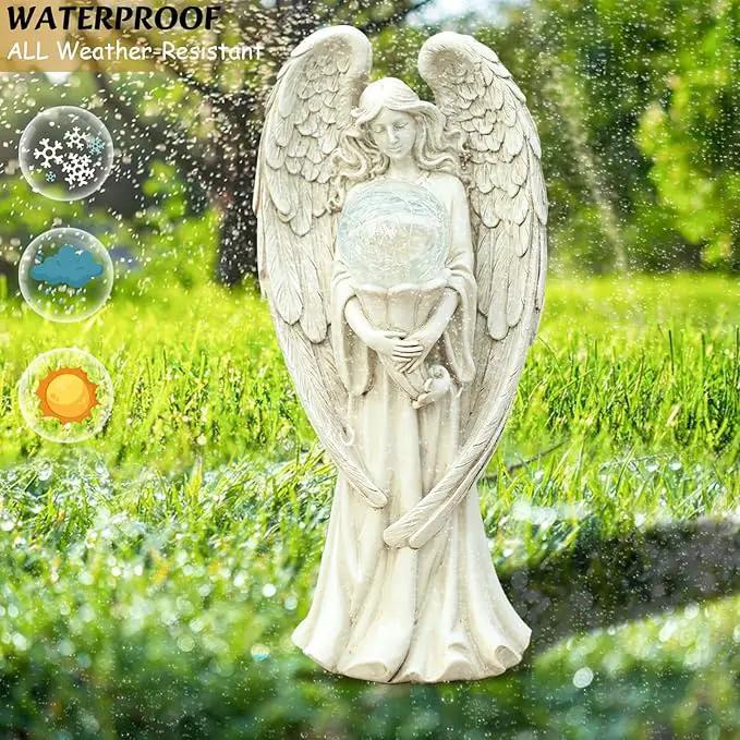 Angel Statues for Garden-Garden Angels Outdoor Statue - Solar Angels Figurines Holding Glass Ball for Outdoor Decor or Housewarming Gift by GreenHaven Gardens