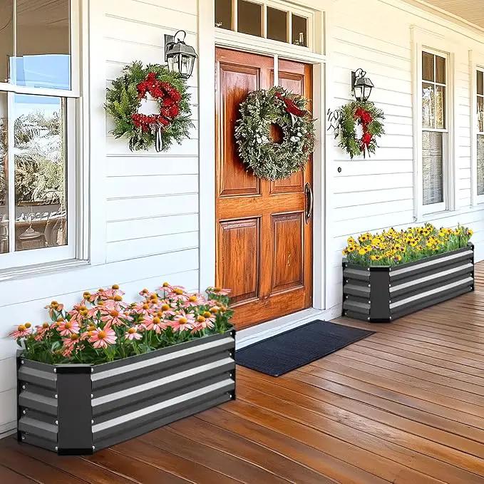 KING BIRD Raised Garden Bed Kit with Bottom 2025 Upgraded Galvanized Planter Garden Box Outdoor & Indoor for Gardening, Vegetables, Flowers, Dark Grey, 35.4x11.8x11.8 in by GreenHaven Gardens