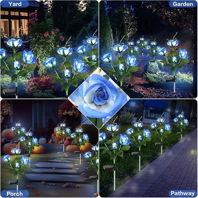 Solar Garden Lights Outdoor, 4 Pack Solar Flower Lights Outdoor Waterproof with 16 Rose, 2 Modes Realistic Rose Flower for Yard, Pathway, Garden Decor & Gardening Gift by GreenHaven Gardens