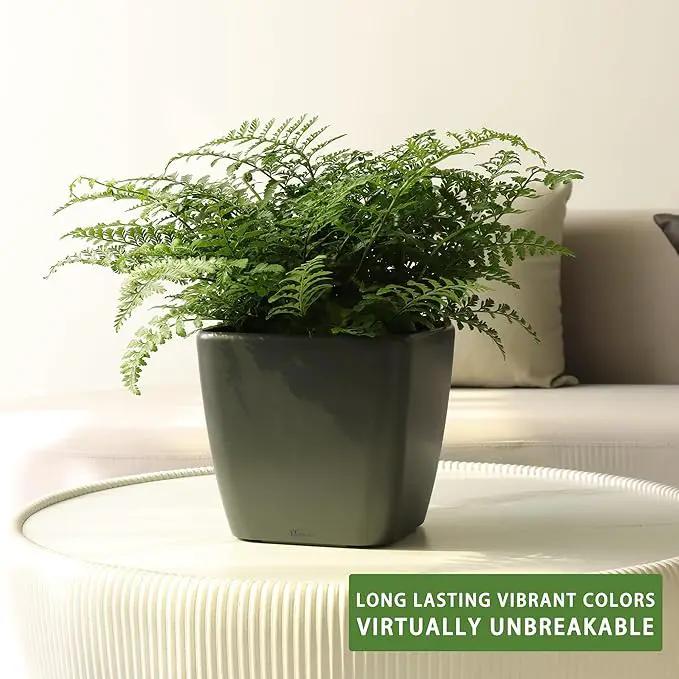 Dexceder 11x10 Self Watering Planter Indoor Outdoor, Inner Mat Design, Thickened Table Flower Plant Pot with Water Level Indicator (Slate Gray Matte) by GreenHaven Gardens