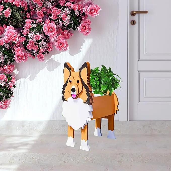 Sheltie Dog Planter Plant Pots,Cute Garden Dog Flower Planter,Dog Planters Birthday Gifts for Women,Office,Indoor/Outdoor Decor（9.45 * 8.66 * 13.39in） by GreenHaven Gardens
