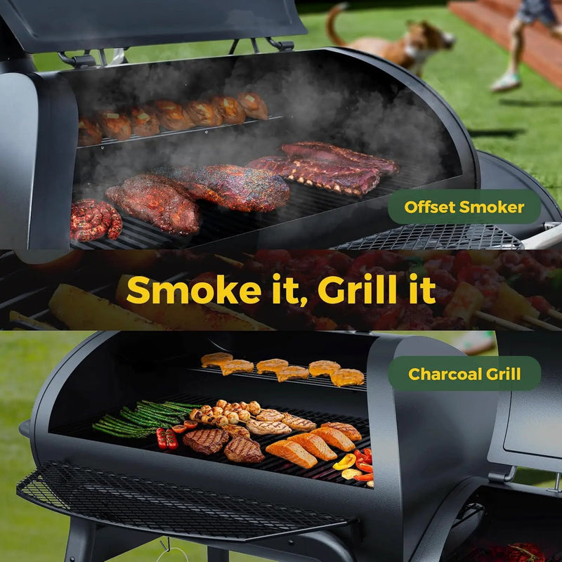 Brand-Man Charcoal Offset Smoker Grill, Heavy-Duty Barrel BBQ Grill Smoker Combo with Side Fire Box for Outdoor Patio and Backyard Cooking by GreenHaven Gardens