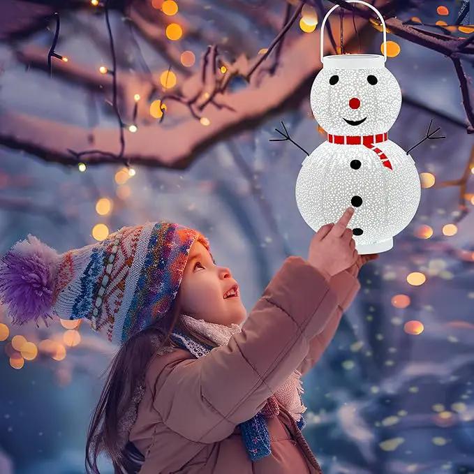 Christmas Decorations Snowman Solar Lantern - Snowman Solar Hanging Lantern Outdoor Waterproof , Metal Standing Solar Powered LED Lantern Decorative Lights for Outside Garden Yard Porch - White by GreenHaven Gardens