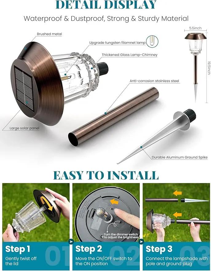 Solar Lights Outdoor Waterproof,6 Pack Bronze Pathway Lights with 10-40 LM Dimmable Glass and Metal, Solar Powered Garden Decor for Yard,Patio,Pathway,Driveway(Warm White) by GreenHaven Gardens