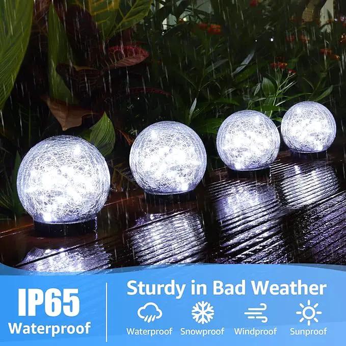 2-Pack Garden Solar Lights Outdoor, Cracked Glass Ball Light Waterproof, Decorative Solar Powered Globe Lighting Cool White for Yard Pathway by GreenHaven Gardens