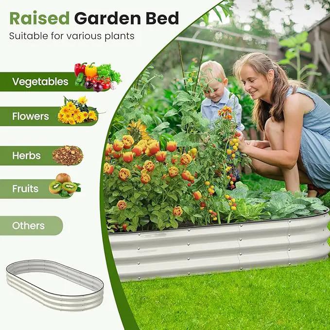 Oval 8x4x1 FT Galvanized Raised Garden Bed Kit, 3 in 1 Large Metal Garden Bed Raised Planter Box, 12” Raised Beds for Gardening Vegetables Flower Herb(Pearl White) by GreenHaven Gardens