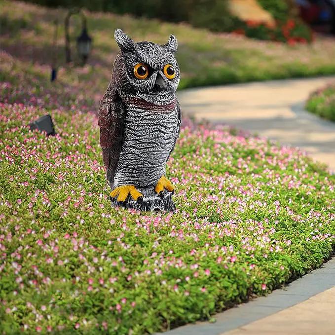 Hausse Fake Owl Decoy Bird Scarecrow Sculpture, 13.6 Inch Plastic Horned Owl Bird Deterrents, Garden Protectors, Nature Enemy Pest Repellent for Outdoor Garden Yard by GreenHaven Gardens
