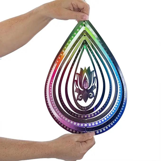 VP Home Lotus Teardrop Wind Spinner - 3D Metal Outdoor Hanging Lotus Decor for Garden and Yard - Kinetic Wind Spinners with S-Hook, Durable Weather-Resistant Steel - 8.5 x 15 Inches by GreenHaven Gardens