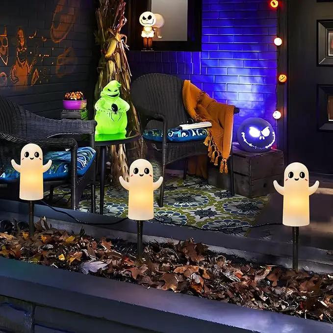 4 Pack Halloween Smiley Elves Pathway Lights, 7Ft Outdoor Halloween Decorations Lights with LED Smiling Ghost Yard Stakes Lights for Outdoor Garden Walkway Patio Backyard Halloween Party Decor by GreenHaven Gardens