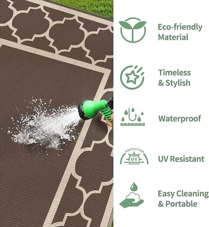 GENIMO Outdoor Rug 8' x 10' Patio Waterproof, Foldable Reversible Plastic Straw Area Rugs Mat for Camper Decor, Outside Carpet for Rv, Deck, Porch, Picnic, Beach, Balcony, Coffee & Beige by GreenHaven Gardens