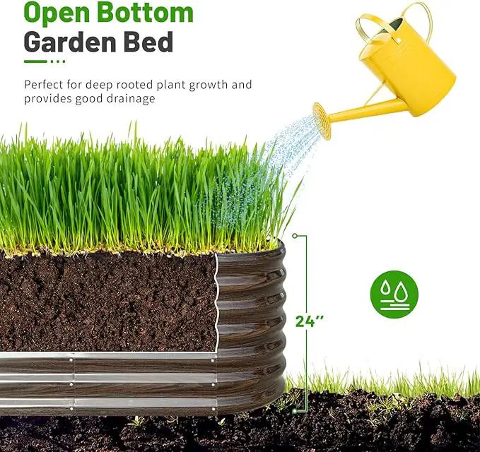 SnugNiture 8x2x2ft Raised Garden Bed Kit, 24" Tall Outdoor Metal Raised Planter Box for Planting Plants Vegetables Flowers Fruits, Brown by GreenHaven Gardens