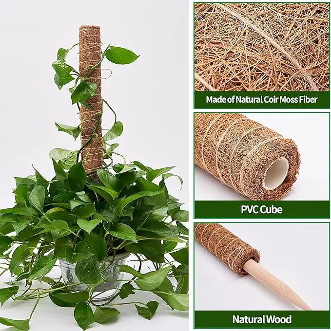 8 Pcs Moss Pole for Plants Monstera, Plant Support Stakes for Indoor Climbing Plants Grow Upwards, with 65ft Twist Ties, 13ft Jute Rope, 6.5ft Hook-and-Loop Strip by GreenHaven Gardens