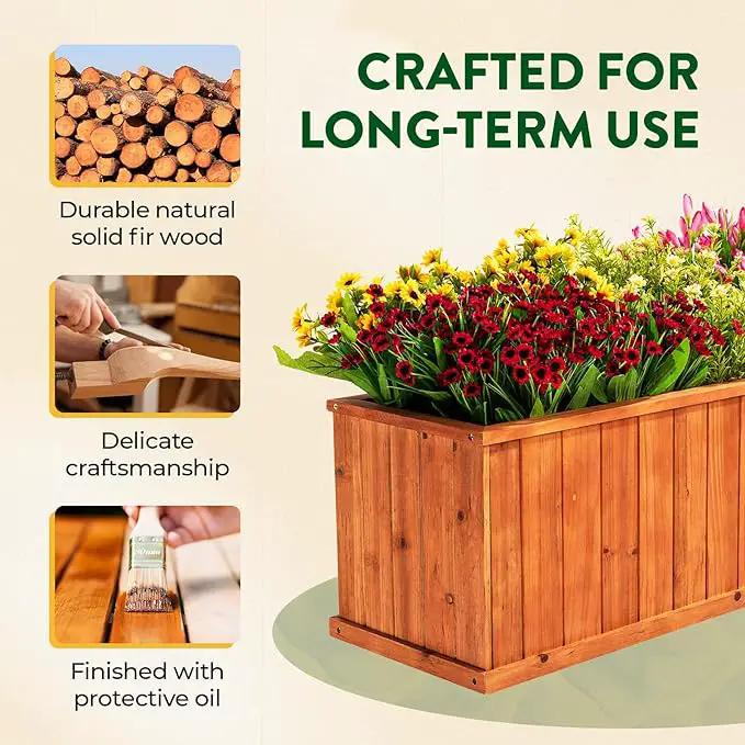 IDZO Wooden Window Box 40 in, Spacious Wooden Planter Boxes with Convenient Drainage Holes, Durable Oil Coated Window Box for Flowers & Plants, Decor Garden, Balcony, Backyard, Easy Assembly by GreenHaven Gardens